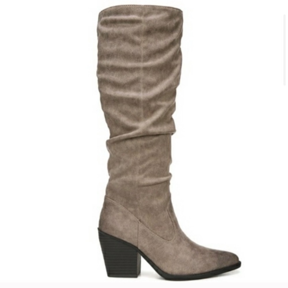 Naturalized SOUL Taupe Western Style Knee-Hi Faux Suede Slouchy Boot 3” Heel